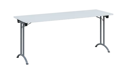 SLA 180 lak skládací jednací stůl 1800x600, deska 25 mm, podnož stříbrný lak, deska bílá